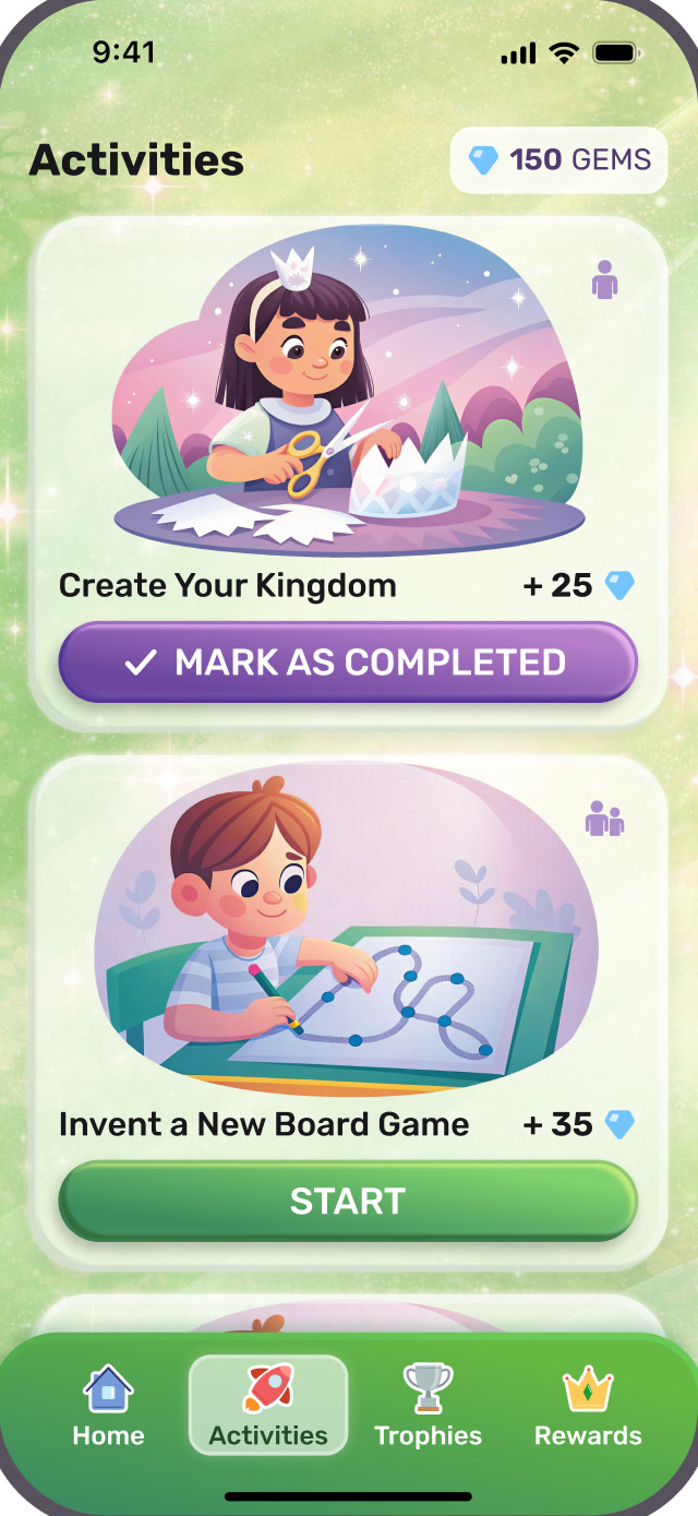 Offloo Activities — creative offline activities and gem rewards
